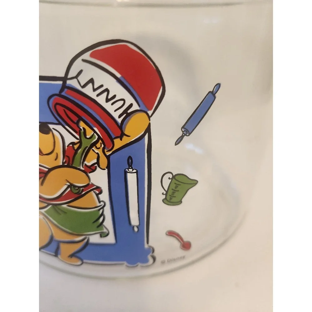 WINNIE THE POOH What's Cooking Glass Cookie Jar Clear Canister Vtg 1990s Disney